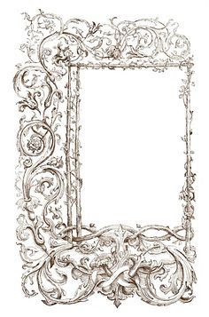 a drawing of an ornate frame with vines and flowers on it, in green ink