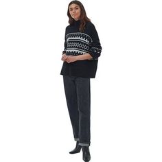 Casual comfort meets warmth and style with the Barbour Pine Knit Top. with a cotton, polyester, wool, and nylon blended fabric, this sweater is soft, warm, and comfortable. A ribbed collar, hem, and cuffs add to the style and fit of the sweater, and the loose and flowy cut is super comfortable to lounge around in. Relaxed Fit Sweater For Winter, Nordic Sweater For Fall Cold Weather, Nordic Sweater For Fall And Cold Weather, Relaxed Fit Sweater For Cold Weather, Winter Knit Polo Sweater With Ribbed Cuffs, Relaxed Fit Polo Sweater For Winter Layering, Nordic Textured Knit Fall Sweater, Nordic Style Black Sweater For Fall, Black Nordic Sweater For Fall