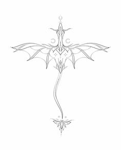 a line drawing of a dragon with wings on it's back, and two eyes