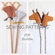 three sewing patterns with the words sewing patterns on them and an image of two deer heads