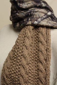 Camo Fleece and Hand Knit Scarf Mens Scarf, Mens Scarves