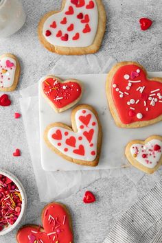 valentine's day shortbread cookies with hearts and sprinkles