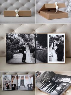 the wedding album is open and ready to be used as a photo album for guests