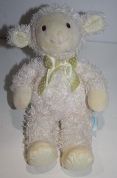 Eden Baby Lamb 10" Ivory Plush Yellow Polka Dots Bow Ears Feet Bean Bag Soft Toy Easter Plush, Stuffed Bunny, Baby Lamb, Soft Stuffed Animals, Cherished Teddies, Vintage Figurines, Yellow Polka Dot, Calico Critters