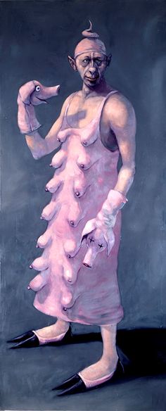 a painting of a man in a pink dress