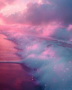 pink and blue ocean waves in the sunset