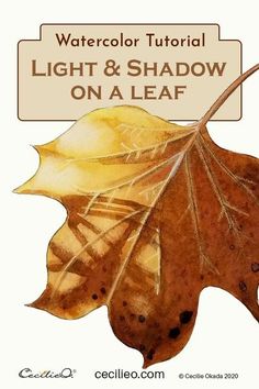 a leaf with the words watercolor tutor light and shadow on it's side