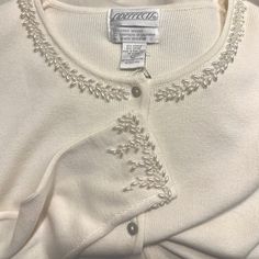 This Is One Of My Favorite Items. The Beading Around The Collar And Sleeves Are Beautiful And Unique . Embroidered Beaded Sweater, Pearl Sweater, Upscale Clothes, Knee Length Sweater, Diy Cardigan, Beaded Sweater, Marled Sweater, Cashmere Sweater Women, Open Cardigan Sweater