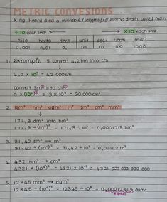 a piece of paper with writing on it that says metricc convections and is written in red