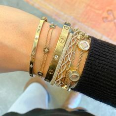 A chain bracelet with 5 etched stars set with diamonds stationed throughout. Diamonds, Norris Nuts, Station Bracelet, Stylish Jewelry, Chain Bracelet, Womens Watches, Nuts, White Gold, Yellow Gold