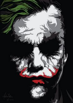 the joker with his green hair and red eyes is shown in this digital art painting