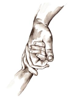 two hands holding each other in black and white watercolor on paper by artist mark taylor