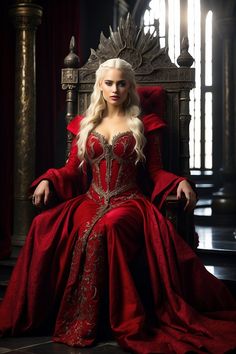 Royal Fantasy Dress, Queen Dress Royal Fantasy, Queen Outfits Royal Medieval, Royal Dresses Queens Fantasy, Fantasy Queen Dress, Red Queen Dress, Queen Outfits Royal, Targaryen Dresses