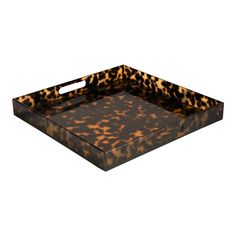 an animal print tray with handles on the bottom, and one section open to show it's contents