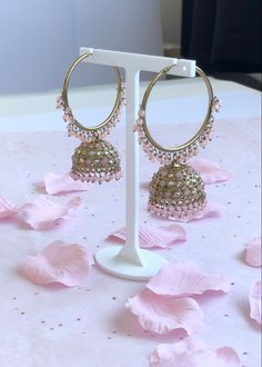 Indian earrings, pink earrings, pink jhumka, pink jhumka earrings, white pearl jhumka, pink pearl jhumka, pink stone jhumka, gold stone jhumka, gold stone earrings, pink gold earrings, pink gold jhumka, pink pearl earrings Pink Jhumka, Golden Jhumka, Pink Earrings Indian, Pink Jhumkas For Wedding, Pink Festive Jhumkas For Parties, Jhumkas Aesthetic, Traditional Pink Jhumkas For Eid, Pink Bollywood Style Jhumkas For Gift, Pink Jhumkas With Matching Earrings For Gifts