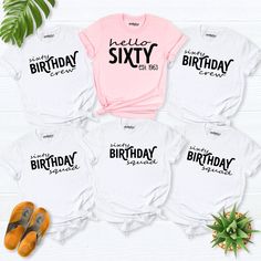 60th Birthday shirt, family birthday party shirt, 60 Birthday squad Shirts, birthday group shirt, Sixty birthday shirt, birthday crew shirts Hello! Thank you for supporting small businesses. My main priority here is the satisfaction of my customers. My t-shirts are Bella+Canvas brand. If Bella+Canvas is out of stock, I will send it from a brand of the same size and quality. If you want to see this design on the SWEATSHIRT you can buy it from the link below.https://etsy.me/3LS0Viz T-shirts are co Birthday Graphic Tee Shirt With Relaxed Fit, Graphic Tee Shirt With Relaxed Fit For Birthday, Relaxed Fit Graphic Tee Shirt For Birthday, Casual Shirt With Custom Print For Birthdays, Casual Shirt With Custom Print For Birthday, Relaxed Fit T-shirt With Name Print For Birthday, Custom Print Relaxed Fit T-shirt For Birthday, Birthday Crew Shirts, 60th Birthday Shirt