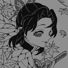 a black and white drawing of a girl with butterflies on her head, holding a baseball bat