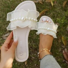 ~Never Been Worn ~High Quality ~Brand New ~Fast Shipping!! ~New ~Size: 6.5 / 7 / 7.5 / 8 / 8.5 / 9.5 ~Suitable For Walking, Beach, Shopping, Home Wear, Vacation, Holiday And Leisure Venues ~Faux Pearls Decor Makes Your Simple Outfits More Fashion And Stylish Feminine Flat Sandals For Vacation, Feminine Synthetic Sandals For The Beach, Feminine Flat Synthetic Sandals, Synthetic Sandals For Summer Brunch, Summer Synthetic Sandals For Brunch, Summer Brunch Synthetic Sandals, Feminine Summer Sandals In Synthetic Material, Feminine Synthetic Sandals For Summer, Synthetic Sandals For Spring Brunch