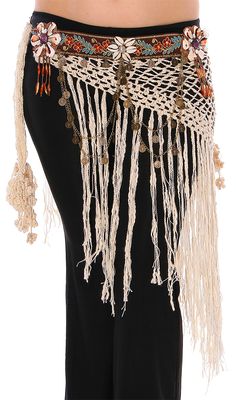 Tribal Belly Dance Crochet Belt with Shells, Chains, and Coins Dance Crochet, Dance Team Shirts, Belly Dance Belt, Crochet Belt, Dance Belt, Hip Scarf, Belly Dance Outfit, Hip Scarves, Belly Dance Costume