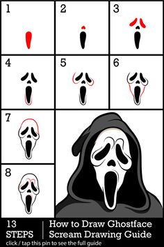 how to draw ghostface scream with step by step instructions for children and adults alike