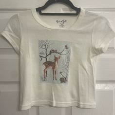 John Galt Bambi Graphic T-Shirt Cropped Baby Tee Disney Scoop Neck White 100% Cotton, But Does Have A Little Stretch New/Never Worn No Tags, But Actually Never Worn Baby Tee Outfit, Graphic Baby Tee, Merch Design, Baby Graphic Tees, John Galt, Tee Outfit, Disney Tops, White Crop, Baby Tee