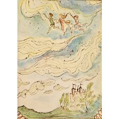 an illustration of two children flying in the sky