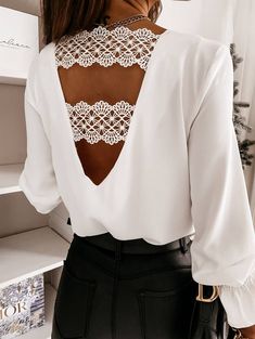 Chic Back V-SHollow Lace Stitching White Blouse





Size

Length

Bust

Sleeve





UNIT

CM

INCH

CM

INCH

CM

INCH





S

58

22.85

90

35.46

56

22.06





M

59

23.25

94

37.04

57

22.46





L

60

23.64

98

38.61

58

22.85





XL

61

24.03

102

40.19

59

23.25





2XL

62

24.43

106

41.76

60

23.64 Dirndl Outfit, Commuter Style, Bandeau Tops, Professional Goals, Backless Blouse, Cardigan Shirt, Casual Tops For Women, Work Clothes, Lace Shirt