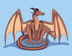 a cartoon dragon sitting on top of a blue surface with wings spread out and eyes closed