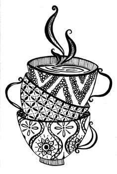 an image of a coffee cup that is drawn on the screen, with words below it