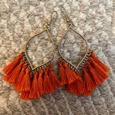 Never Worn. Have Been In My Jewelry Box Since Purchased Summer Orange Tassel Earrings Gift, Bohemian Orange Tassel Earrings For Party, Adjustable Orange Tassel Earrings, Orange Fringe Tassel Earrings For Summer, Orange Tassel Dangle Earrings, Orange Tassel Jewelry For Summer, Orange Fringe Tassel Earrings For Gift, Orange Tassel Earrings Gift, Orange Beaded Tassel Earrings As Gift