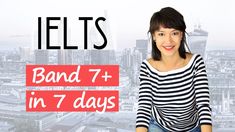 a woman standing in front of a cityscape with the words ielts on it