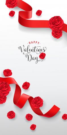 valentine's day card with red roses and ribbon