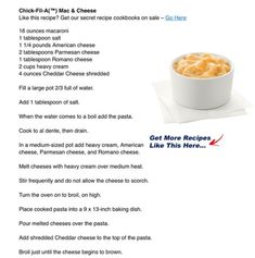 a recipe for macaroni and cheese is shown in the bottom right hand corner