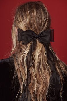 Forever femme and so chic, this classic hair bow is featured in a delicate, sheer fabrication with long flowing tails for the perfect dainty detail for any hairdo. | Lady Bow by Free People in Black Classic Hair, Ribbon Bow, Boho Clothing, Hair Bow, Free People, Blonde, Ribbon, Hair, Black