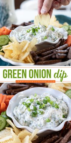 Make game day even better with this creamy and fresh green onion dip recipe! This easy green onion dip is one of the BEST Game Day appetizers, perfect for tailgating party ideas. A savory crowd-pleasing dip that’s sure to be a hit at your next gathering! Chip And Veggie Dip, Tailgating Party Ideas, Green Onion Dip Recipe, Scallion Dip, Green Onion Dip, Spicy Buffalo Chicken Dip, Veggie Dip Recipe, Healthy Dip Recipes, Onion Dip Recipe