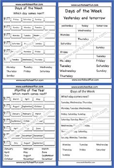 worksheet for the days of the week with blue border and white background,