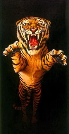 a painting of a tiger with its mouth open