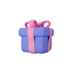 a blue and pink gift box with a bow on it's side, against a white background