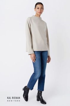 Make a statement with the Ethel Mock Funnelneck Top in Mink Felted Jersey. Explore chic winter outfit ideas designed for business casual elegance. This versatile and ready-to-wear top transforms your winter workwear effortlessly. Chic Winter Outfit, Neutral Sweater, Neutral Sweaters, Chic Winter Outfits