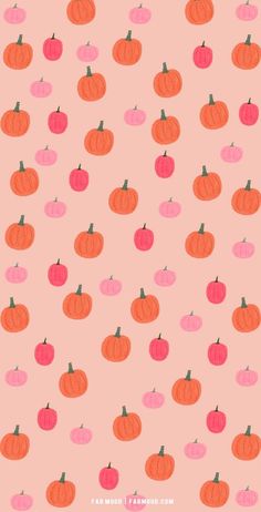 an orange and pink pattern with pumpkins on it's sides, all in different colors