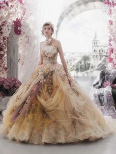 Discovered by Noëlle. Find, share, and collect images on We Heart It - the app to get lost in what you love. Princess Wedding Gown, Princess Wedding Dress, Fairytale Dress, Fantasy Dress, 3d Flowers, Colored Wedding Dresses, Lace Ruffle