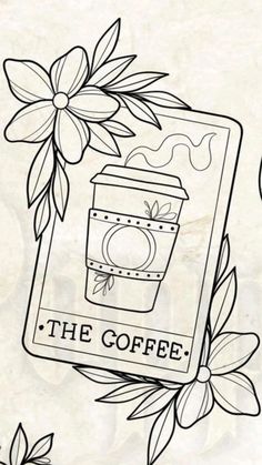 the coffee logo is surrounded by flowers and leaves