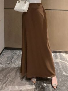 Marrón  Collar  Tela tejida   Embellished Estiramiento medio Grey Maxi, Brown Skirt, Elegant Skirt, Hem Skirt, Skirts For Women, Wide Leg Jeans, A Line Skirts, Colorful Leggings, All Fashion