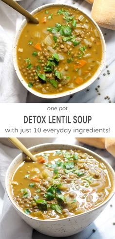 Detox Lentil Soup, Lentil Soup Recipe Healthy, Meatless Soups, Green Lentil Soup, Soup Recipe Healthy, Lentil Recipes Healthy, Lunch Soup