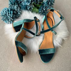 ❣ PRODUCT DESCRIPTION Make every step memorable with our elegant Teal Velvet Wedding Sandals These stylish shoes epitomize luxury and comfort, perfectly designed for bridesmaids, wedding guests, and any special occasion.  Crafted from high-quality velvet, these sandals exude sophistication and class, making them the perfect choice for weddings and formal events. The rich teal hue adds a striking yet versatile pop of color that complements various outfits and wedding themes. Featuring an open-toe Green Open Heel Wedding Heels, Teal Velvet Shoes, Green Sandals With 4-inch Heel And Round Toe, Formal Turquoise Open Toe Heels, Teal Sandals, Green Synthetic Sandals With 4-inch Heel, Winter Event, Leather Sandals Handmade, Teal Wedding