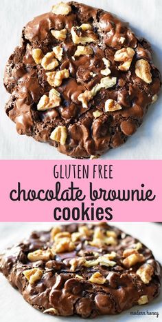 gluten free chocolate brownie cookies with walnuts on the top and bottom