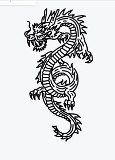 a black and white drawing of a dragon