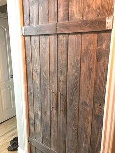 an open wooden door in a room