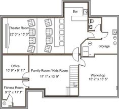 the floor plan for an apartment with two separate rooms and one living room on each side