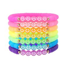 PRICES MAY VARY. 😊Candy Color Preppy Bracelets Set—The lovely and trendy beaded preppy bracelets consist of 6mm candy color transparent disc beads and cute smiley face beads. The colorful stackable bead bracelet set is sure to add a pop of color to your everyday look and dress. 7 different color bracelets for you to choose to match with different clothes, also can be used as friendship bracelets to share with your friends. 😊Smiley Face Beaded Bracelets—Whatever you are white skin or black skin Smiley Face Bracelets, Friendship Bracelets Summer, Smiley Party, Candy Bracelets, Bracelets Summer, Arm Candy Bracelets, Color Bracelets, Stackable Beaded Bracelets, Clay Bracelets